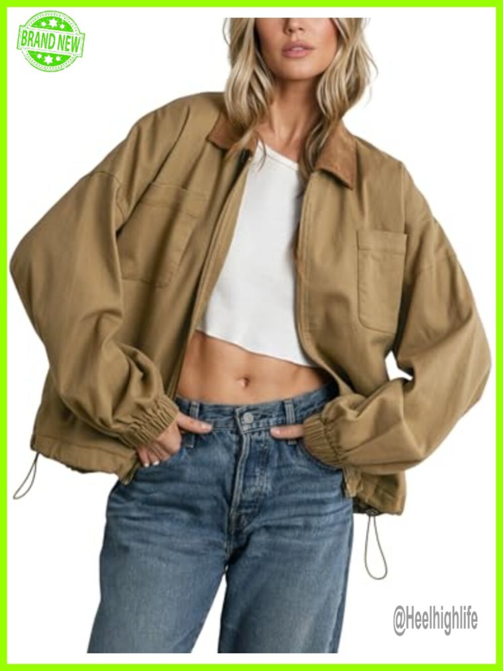 Women's Barn Jacket Corduroy Collar Zip Utility Jacket Lightweight Canvas